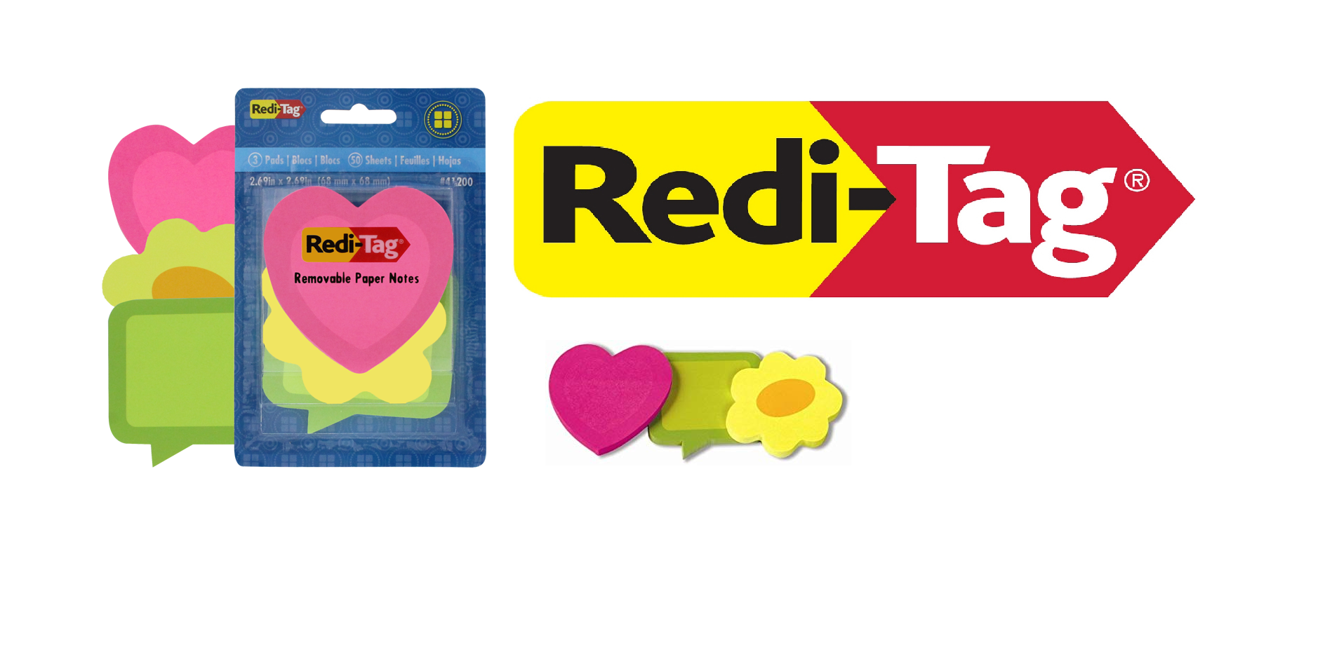 REDI-TAG NOTEPADS DIE-CUT SHAPES ASSORTED 3X
